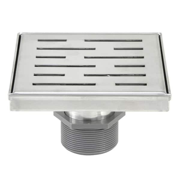 eModernDecor Shower Square Linear Drain 6 in. Brushed 304 Stainless Steel Stripe Pattern Grate