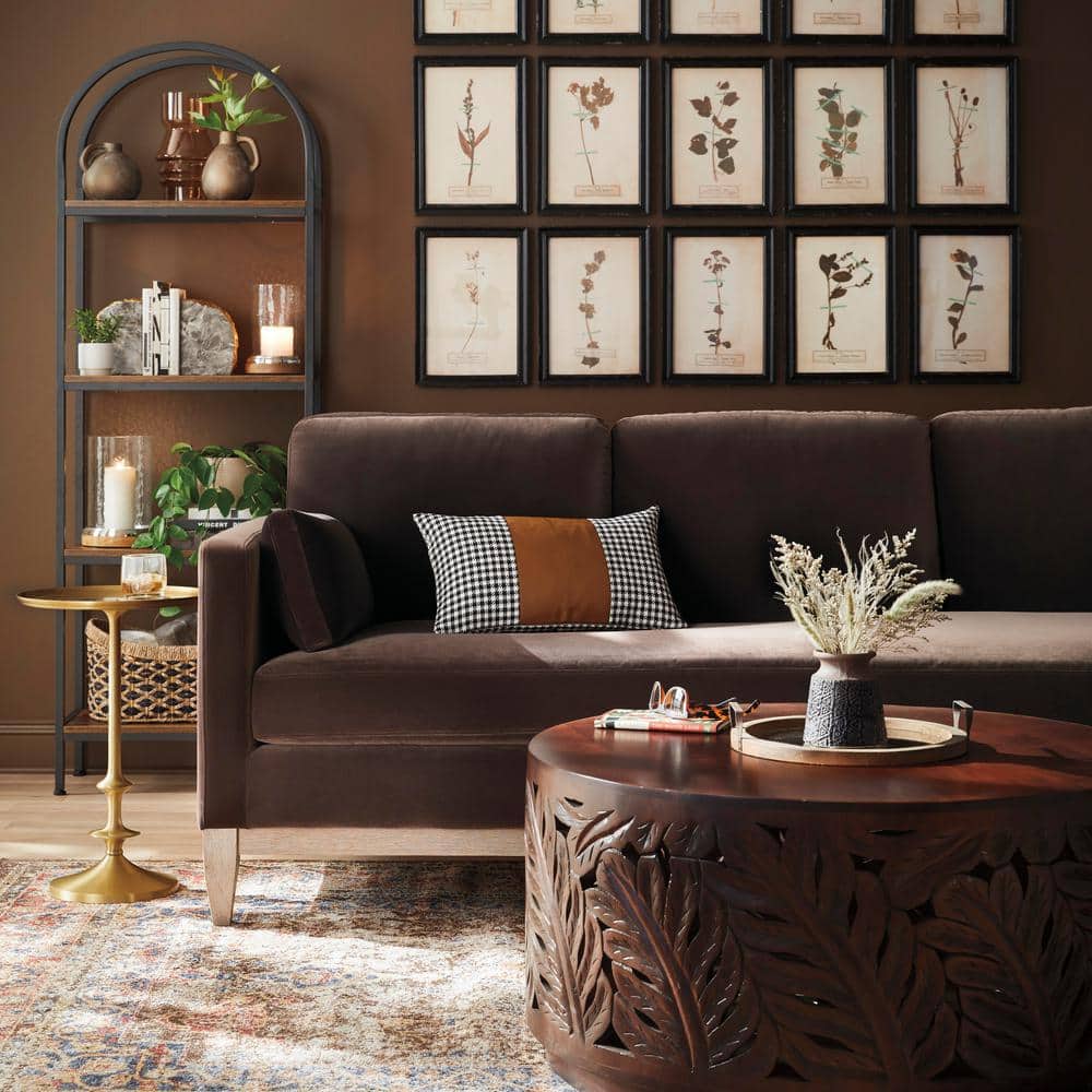 Boho-Chic Black and Brown Vegan Faux Leather Houndstooth Lumbar Pillow Cover