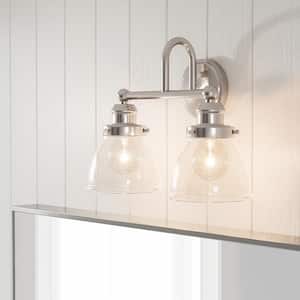 Albona 2-Light Brushed Nickel Vanity Light with Clear Seeded Glass Shades