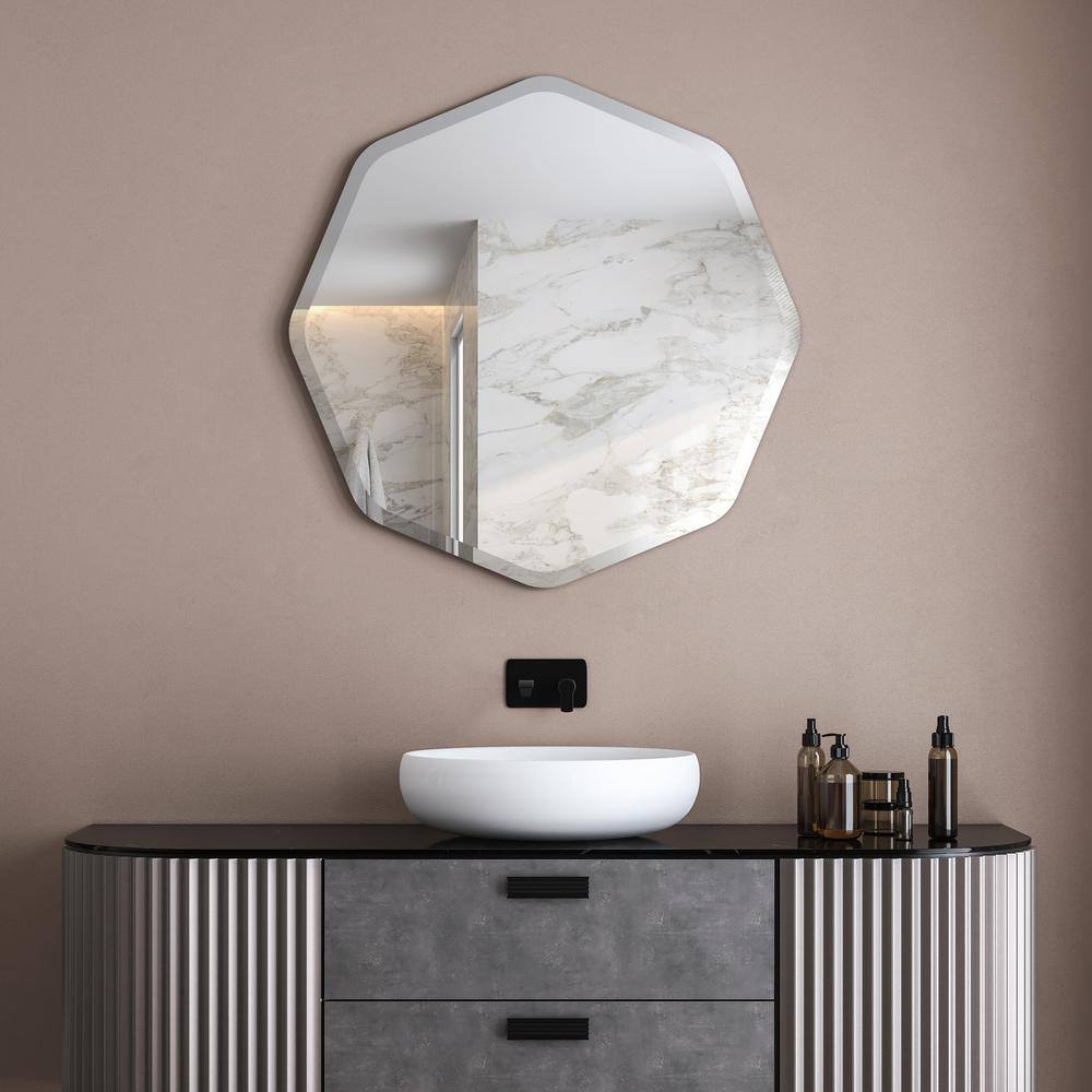 28" Frameless Beveled Octagonal Bathroom Wall Mirror