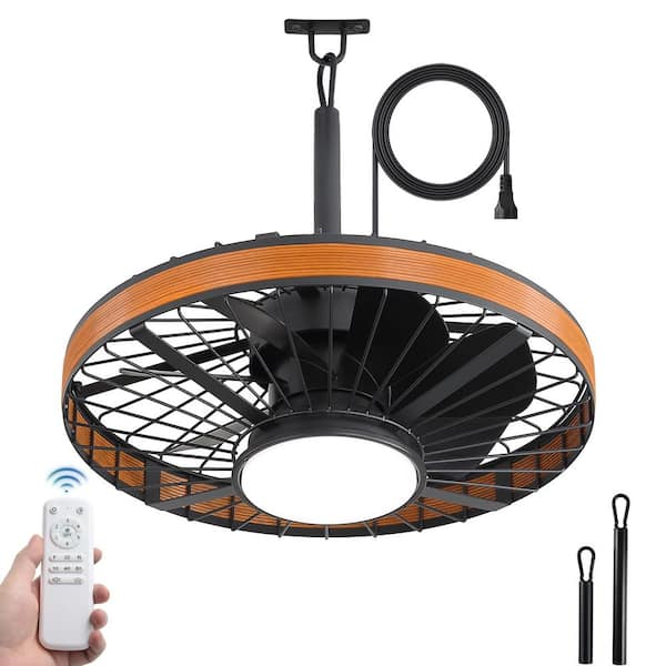 20 in Black Outdoor Ceiling Fan with Light IP65 Waterproof Remote control Fandelier Downrod for Patios, Porch Pergola
