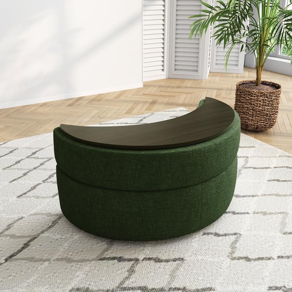 Uixe Modern Green Chenille Half Crescent Moon Storage Ottoman (Set of 1)
