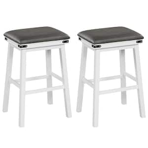 30 in. White Backless Wood Bar Stool with Faux Leather Seat (Set of 2)