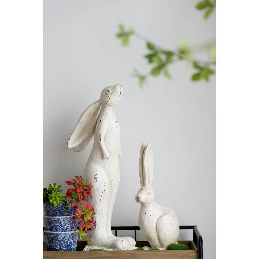 Distressed White Vintage Glass Rabbit Figurine, 18.5"
