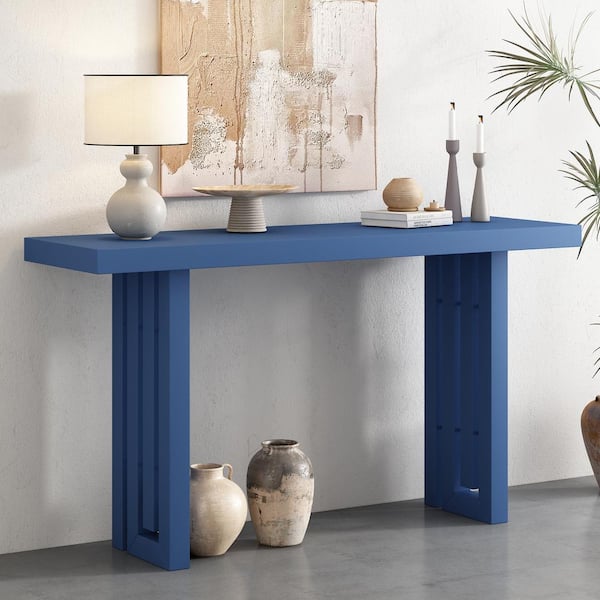 Harper & Bright Designs 59 in. Navy Rectangle Oak Veneer Wood Console Table with Unique Legs for Entryway, Hallway, Living Room