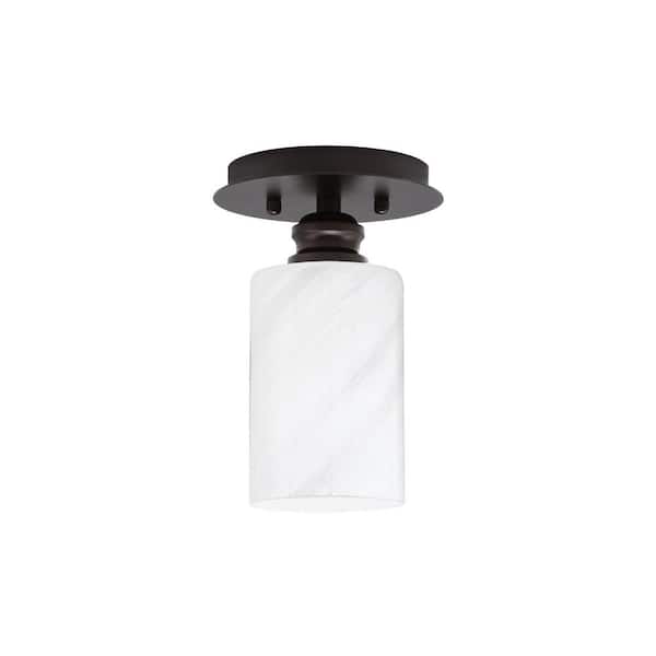 Unbranded Albany 1-Light 6 in. Espresso Semi-Flush with White Marble Glass Shade