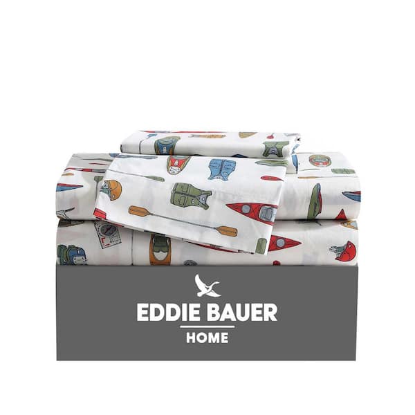 Eddie Bauer Kayak Advanture 4-Piece Red Cotton Full Sheet Set