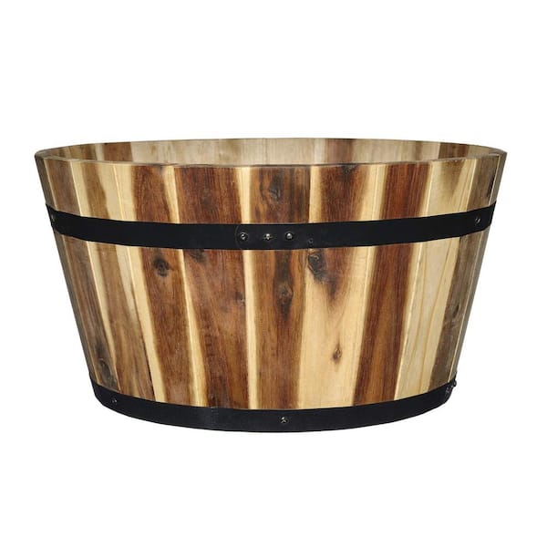 Photo 1 of 21 in. Acacia Wood Whiskey Barrel Planter