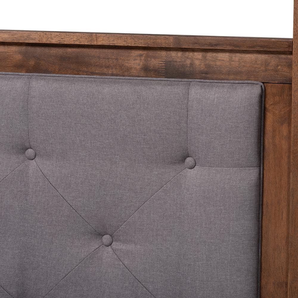 Luxurious Gray Tufted Queen Platform Bed with Walnut Wood Frame