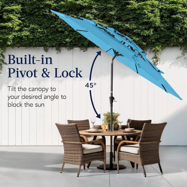 linen triple vent market patio umbrella with base PatioKingdom 9FT Outdoor Umbrella, Autotilt The push Best Choice Products 10ft 3-Tier