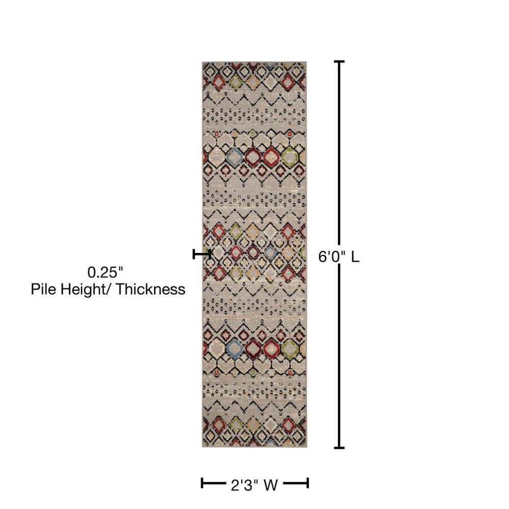 Light Grey Geometric 27" Synthetic Runner Rug