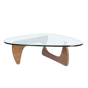 50 in. Walnut English Simple Triangle Glass Coffee Table