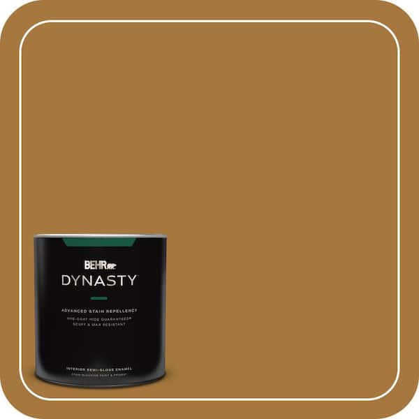 BEHR DYNASTY 1 qt. #MQ4-06 Invitation Gold One-Coat Hide Semi-Gloss Enamel Interior Stain-Blocking Paint and Primer