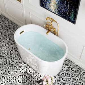 47 in. x 26.8 in. Soaking Bathtub with Side Drain in White/Golden