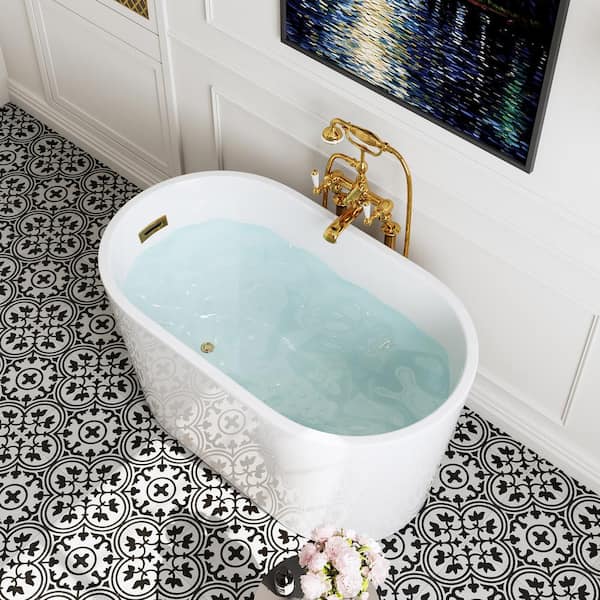 HOROW 47 in. x 26.8 in. Soaking Bathtub with Side Drain in White/Golden