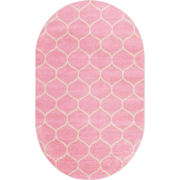 Trellis Frieze Rounded Light Pink 7 ft. 10 in. x 10 ft. Area Rug