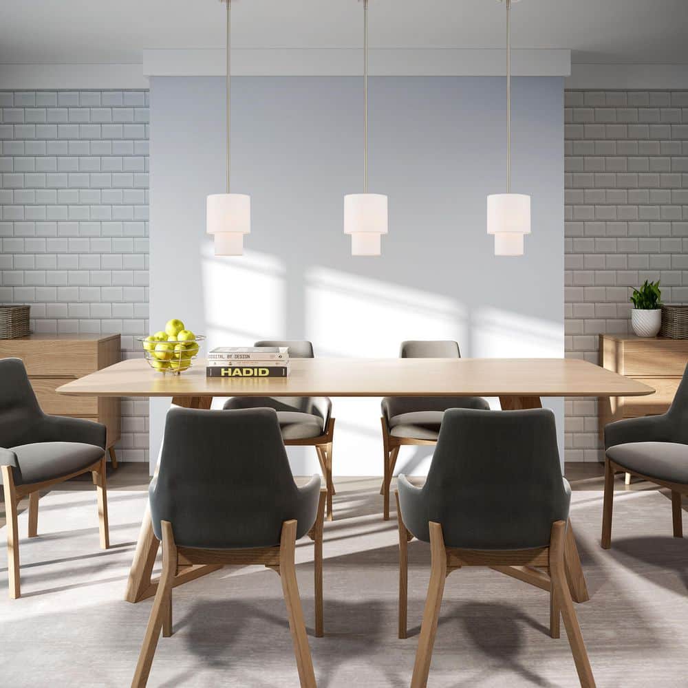 Brushed Nickel Mini Pendant with Off-White Fabric Shade