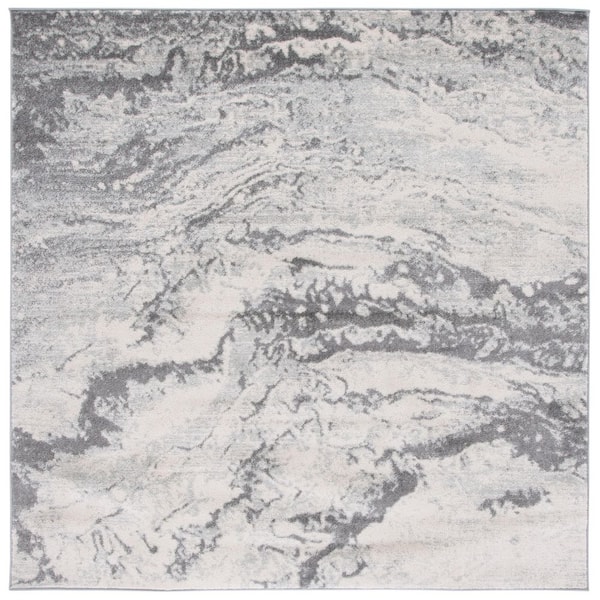 Tulum 7 ft. x 7 ft. Ivory/Gray Distressed Marble Square Area Rug