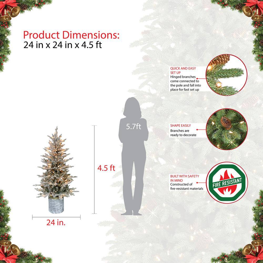 4.5 ft Pre-Lit White Flocked Fir Potted Christmas Tree