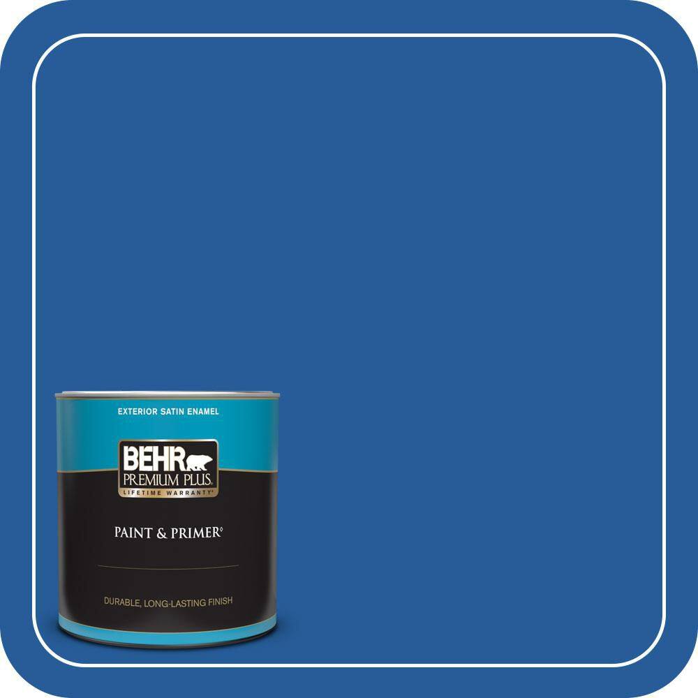 BEHR PREMIUM PLUS 1 qt. #P510-7 Beacon Blue Satin Enamel Exterior Paint ...