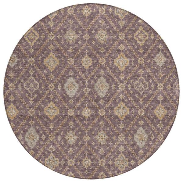 Chantille Machine Washable Indoor/Outdoor Abstract ACN3131 Plum 8 ft. x 8 ft. Round Rug