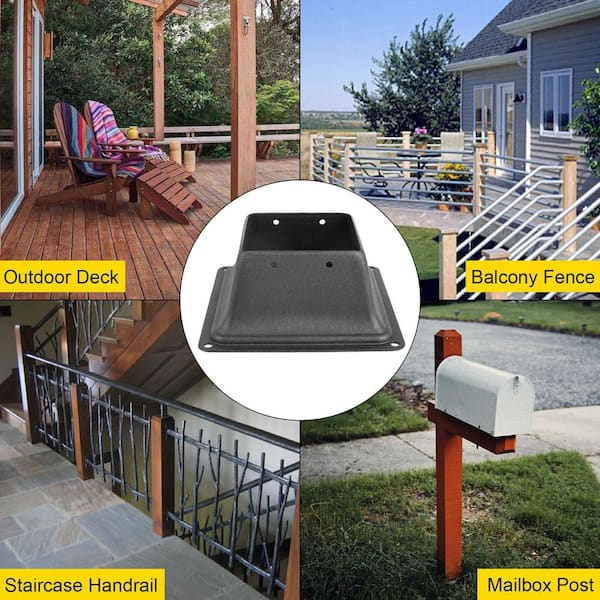 5 PCS Deck Post Base Skirt 4 in. x 4 in. Post Support Flange 2.5 LBS. with Thick Steel for Deck Supports Porch Railings