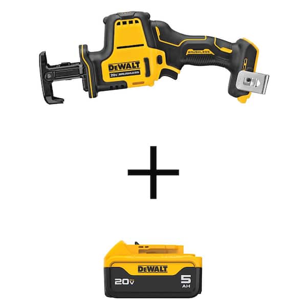 ATOMIC 20V MAX Cordless Brushless Compact Reciprocating Saw and (1) 20V MAX Premium Lithium-Ion 5.0Ah Battery
