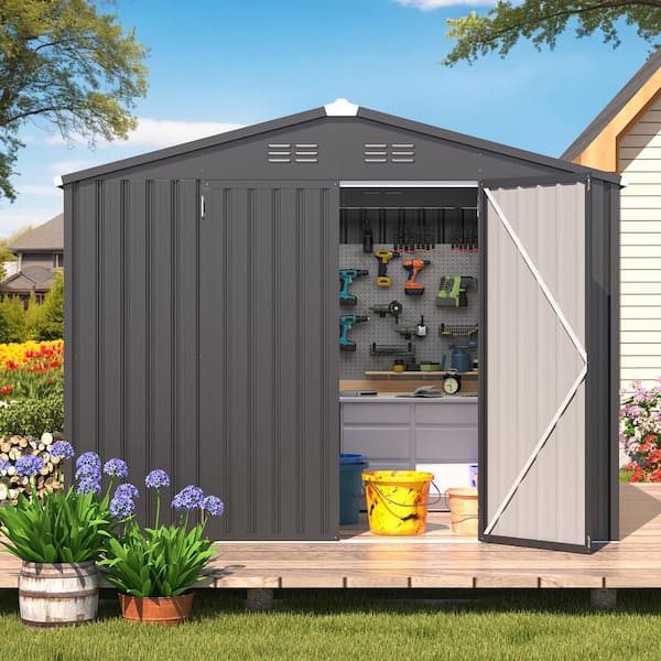 AECOJOY 8 ft. W x 6 ft. D Metal Shed with Double Lockable Door in