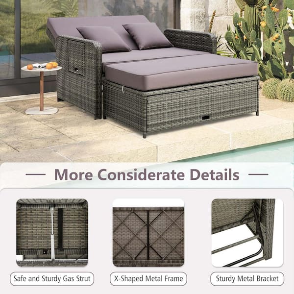 Costway 2-Piece Wicker Outdoor Day Bed Set Loveseat Sofa with 