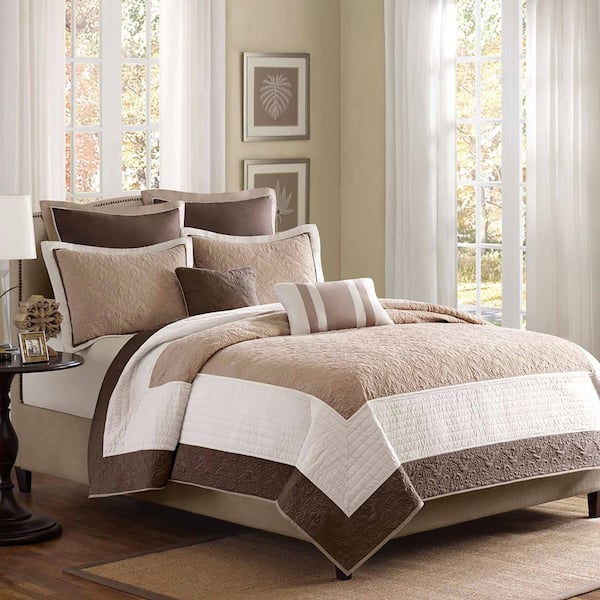 Madison Park Danville 7-Piece Beige Full/Queen Reversible Coverlet Set