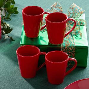 Berry Red Christmas 18 oz. Assorted Colors Stoneware Mugs (Set of 4)