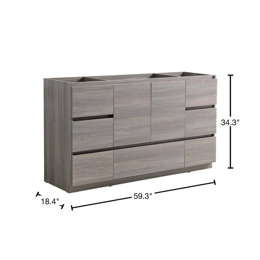 Lazzaro 60" Gray Solid Wood Freestanding Bathroom Vanity Cabinet
