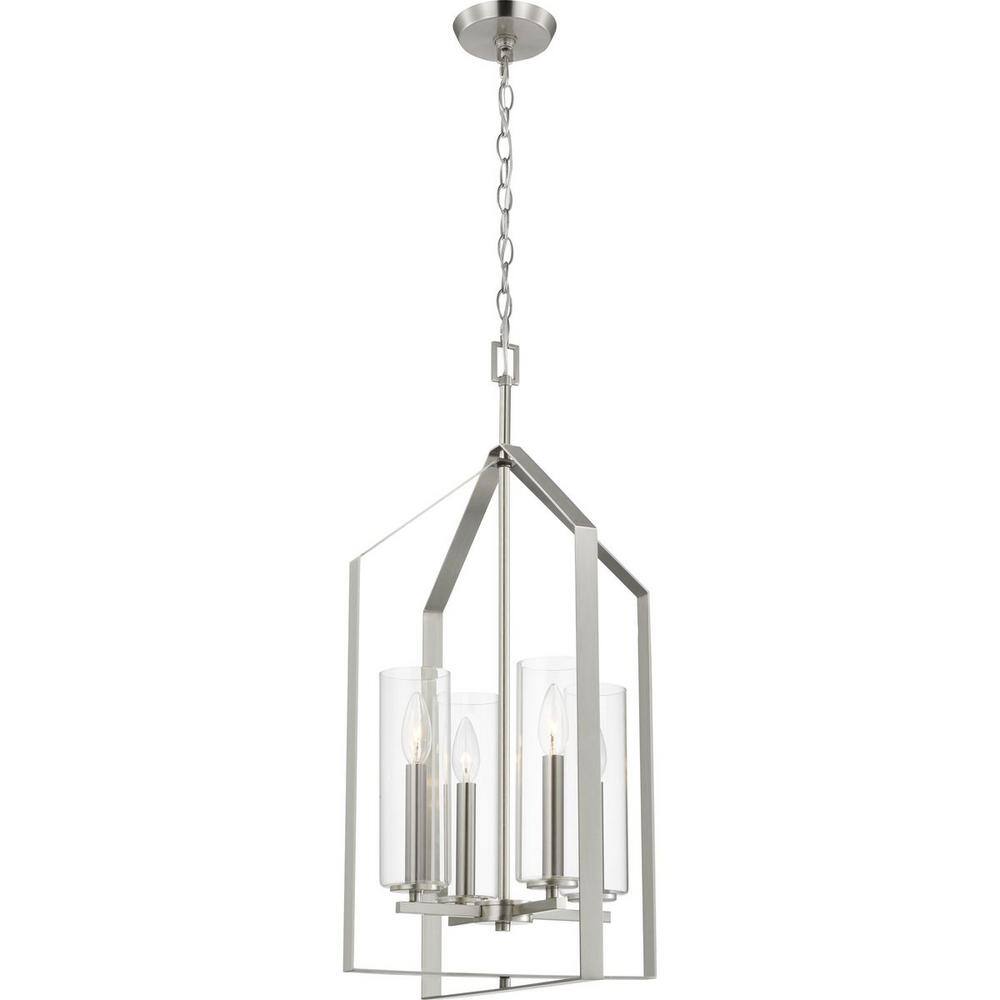 Vertex 28" Brushed Nickel Modern Foyer Light with Glass Shade
