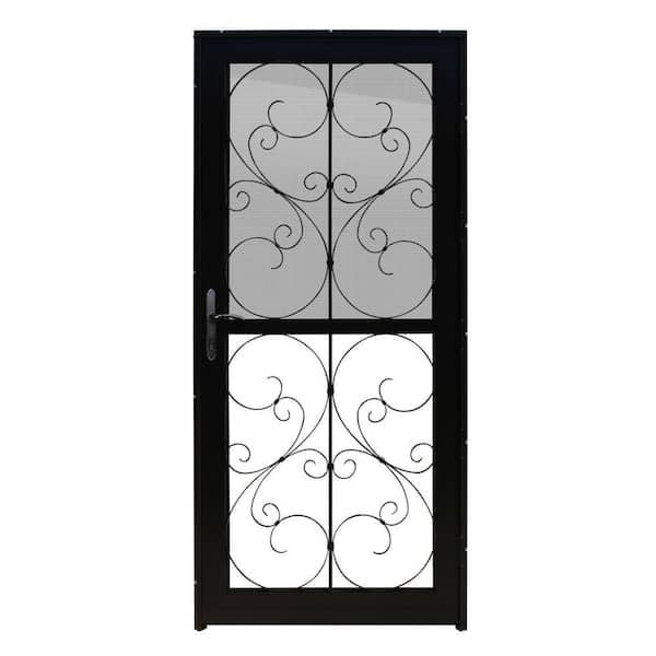 Unique Home Designs 36 in. x 80 in. Coventry Black Recessed Mount All Season Security Door with Self-Storing Glass and Insect Screen