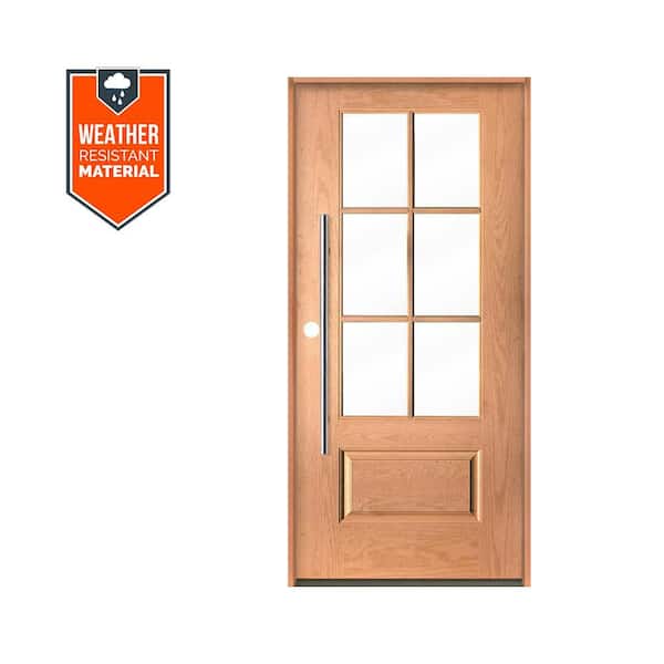 Krosswood Doors Farmhouse Faux Pivot 36 in. x 79 in. 6-Lite Right-Hand/Inswing Clear Glass Teak Stain Fiberglass Prehung Front Door