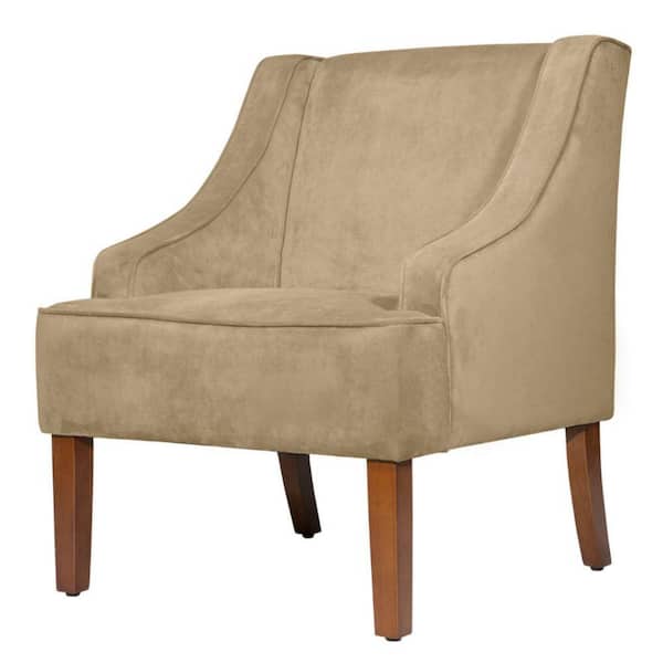 Benjara Tan and Brown Fabric Accent Chair with Swooping Arms
