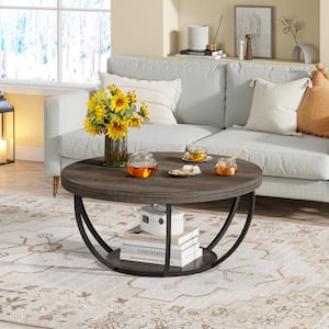 Inaayah 31.7 in. Gray Small Round MDF Coffee Table with Storage, Modern Center Table for Living Room