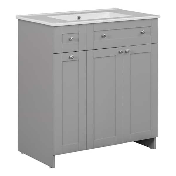 30 in. Freestanding Grey Bath Vanity with White Ceramic Top Unassembled