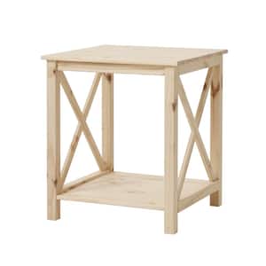 Unfinished Natural Pine Wood X-Cross End Table with 1-Shelf (22 in. W x 25 in. H x 22 in. D)