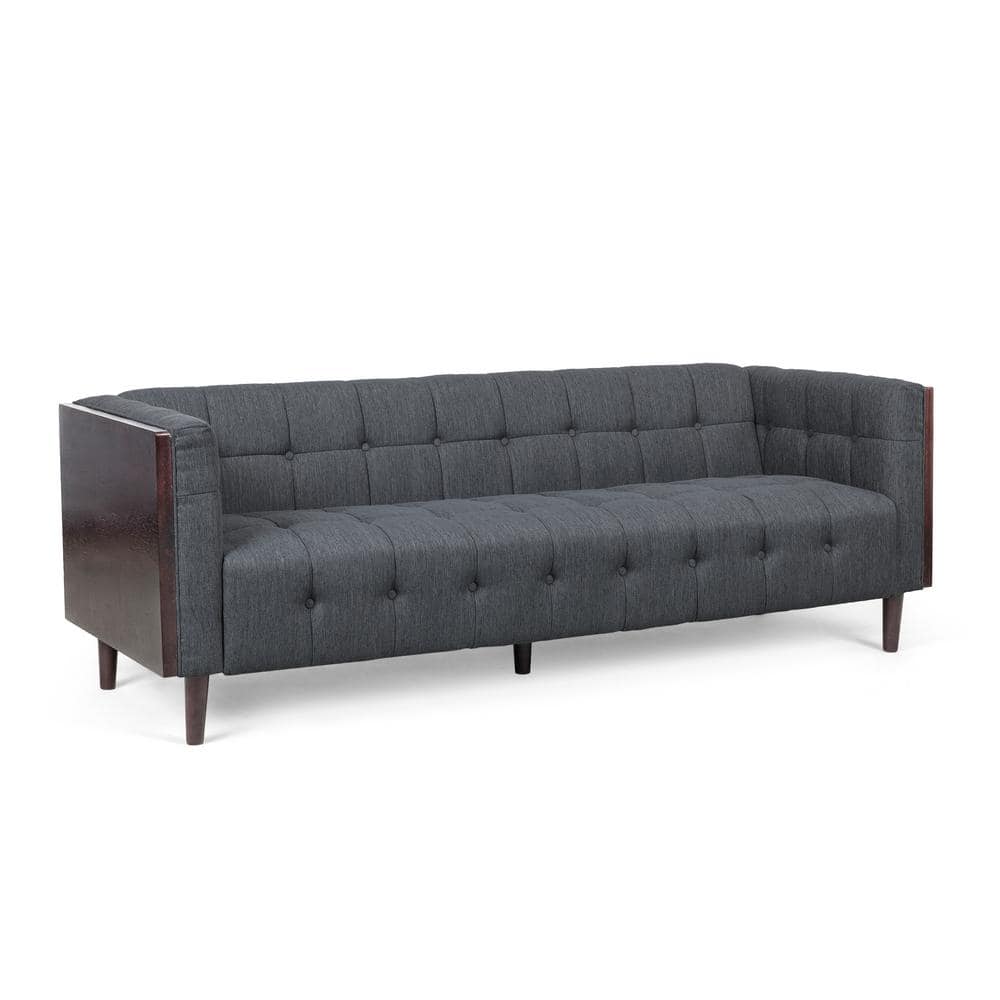 Penman 89.75 in. Charcoal and Brown Polyester 3-Seats Sofa -  Noble House, 105809