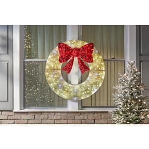 3 ft 150-Light Warm White and Red LED Twinkling Wreath Yard Sculpture