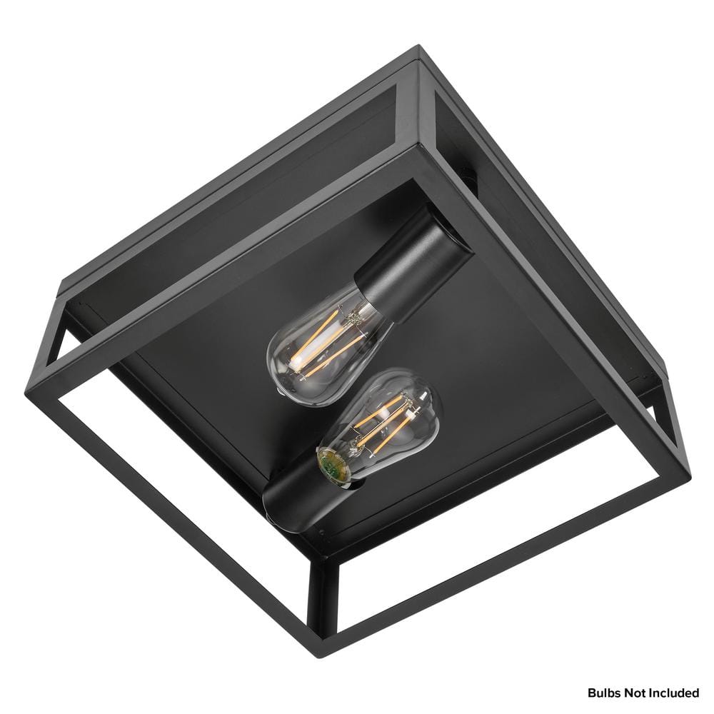 Matte Black Square 2-Light Indoor/Outdoor Flush Mount Ceiling Fixture