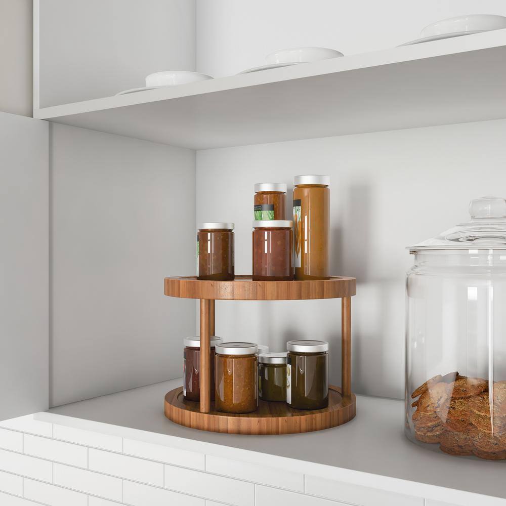 10-Inch Light Brown Bamboo Two-Tier Revolving Lazy Susan