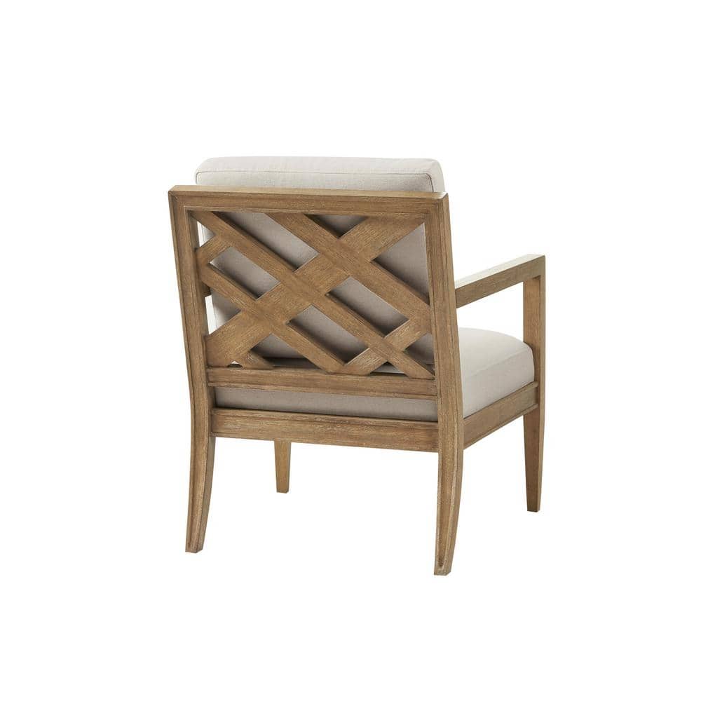 Ivory Upholstered Accent Chair with Medium Wood Frame