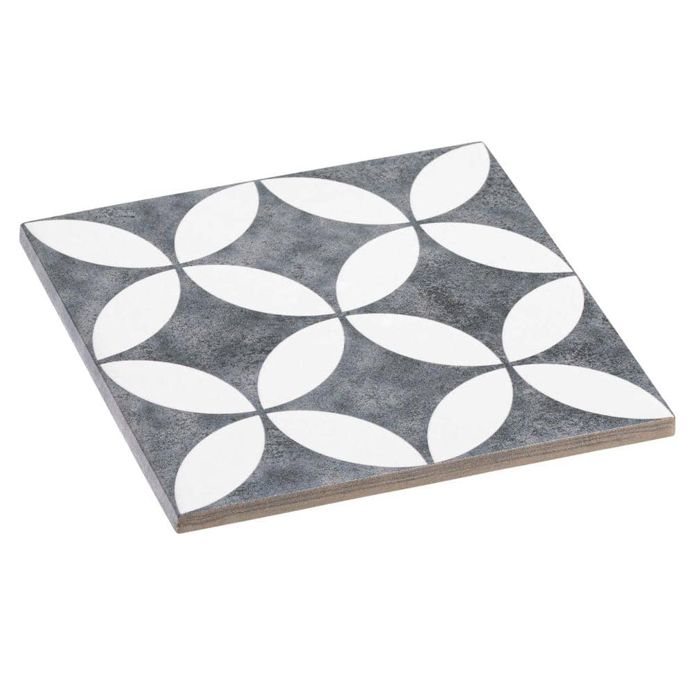 Turin Black and Gray Matte Porcelain 6x6 Patterned Tile