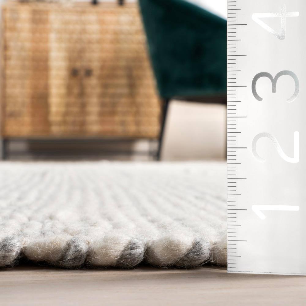 Ivory and Gray Striped Handmade Wool Area Rug 5x8