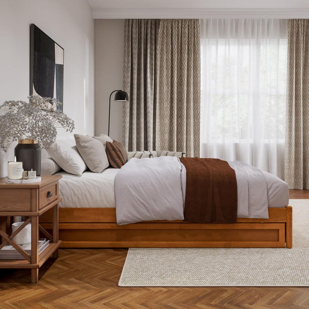 Barcelona Light Toffee Queen Wood Panel Platform Bed with Twin XL Trundle