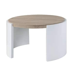Zoma 33 in. Oak and White High Gloss Finish Wood C Shaped End Table