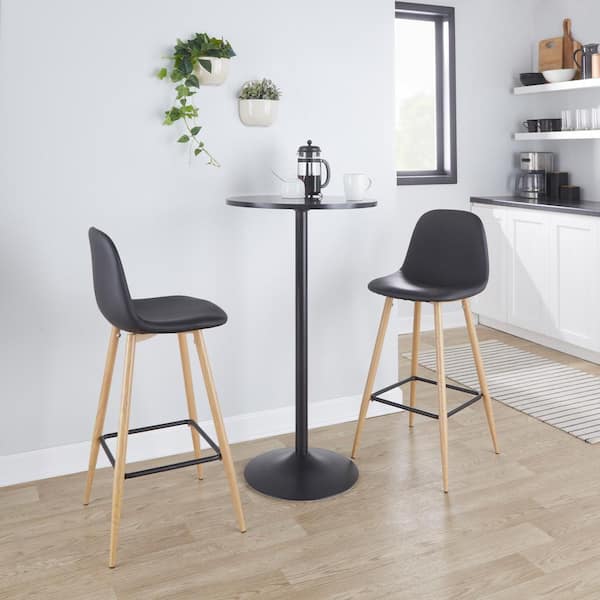 Lumisource Pebble 28.5 in. Black Faux Leather and Natural Metal Bar Stool (Set of 2)