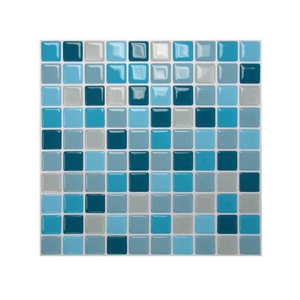 smart tiles 10 in. x 10 in. Multi Colored Peel and Stick Lagoon Mosaic Decorative Wall Tile (1-Pack) - DISCONTINUED
